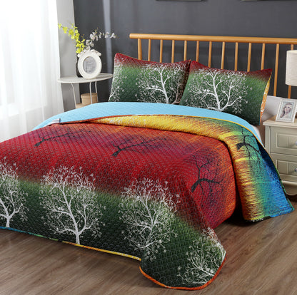 Rainbow Tree Bedspread Coverlet Quilt Set: Quilt and Pillow Shams