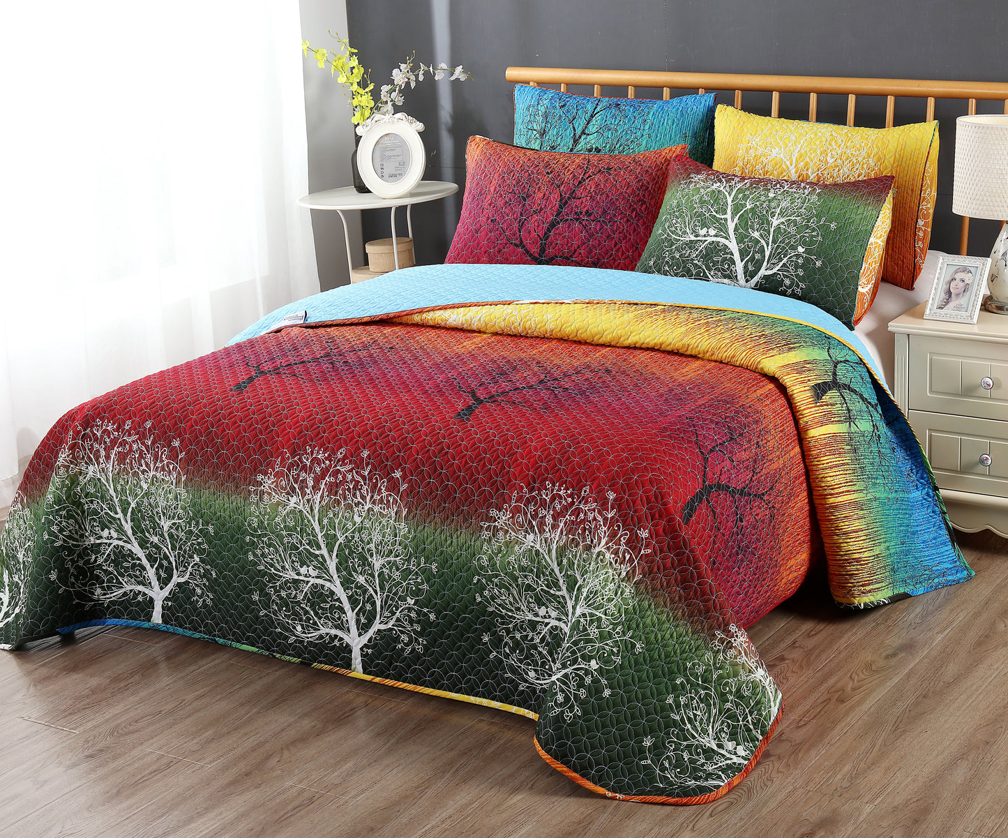 Rainbow Tree Bedspread Coverlet Quilt Set: Quilt and Pillow Shams