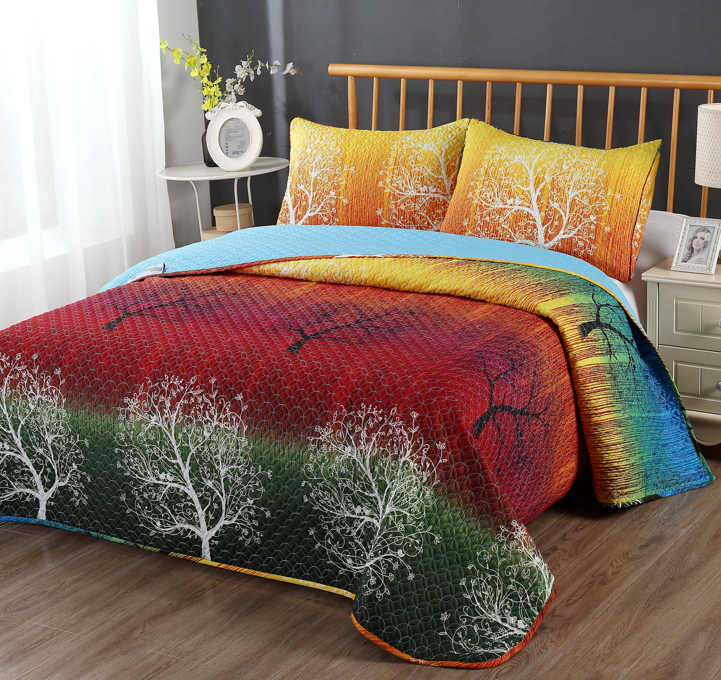 Rainbow Tree Bedspread Coverlet Quilt Set: Quilt and Pillow Shams