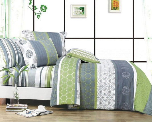 Serene Green Cotton Duvet Cover Set, striped print at the reverse side.