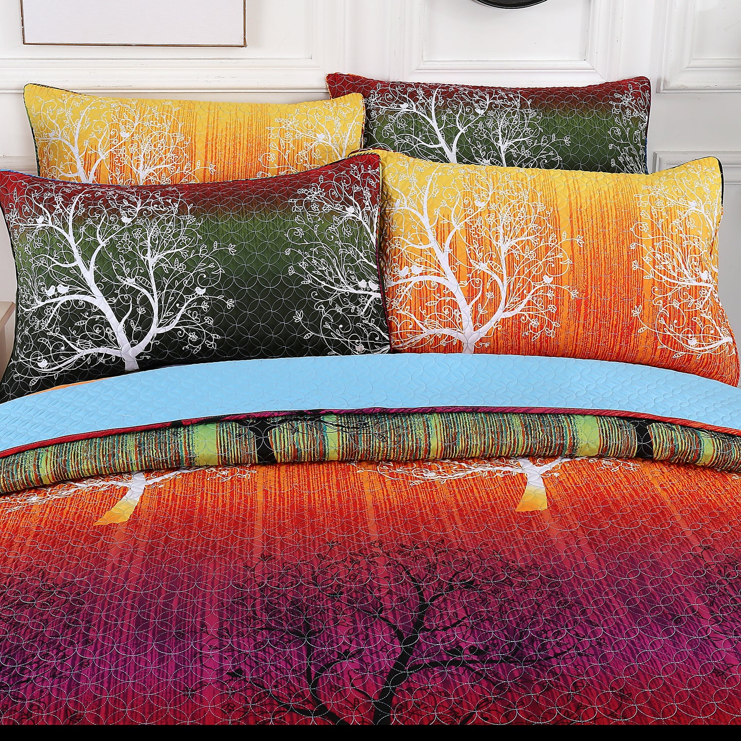 Rainbow Tree Bedspread Coverlet Quilt Set: Quilt and Pillow Shams