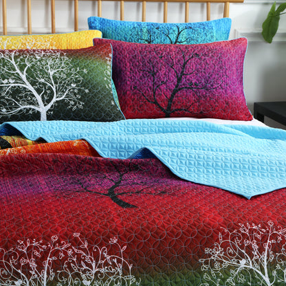 Rainbow Tree Bedspread Coverlet Quilt Set: Quilt and Pillow Shams