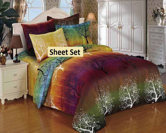 Rainbow Tree 4 Piece Sheet Set: Fitted Sheet, Flat Sheet and Two Pillowcases