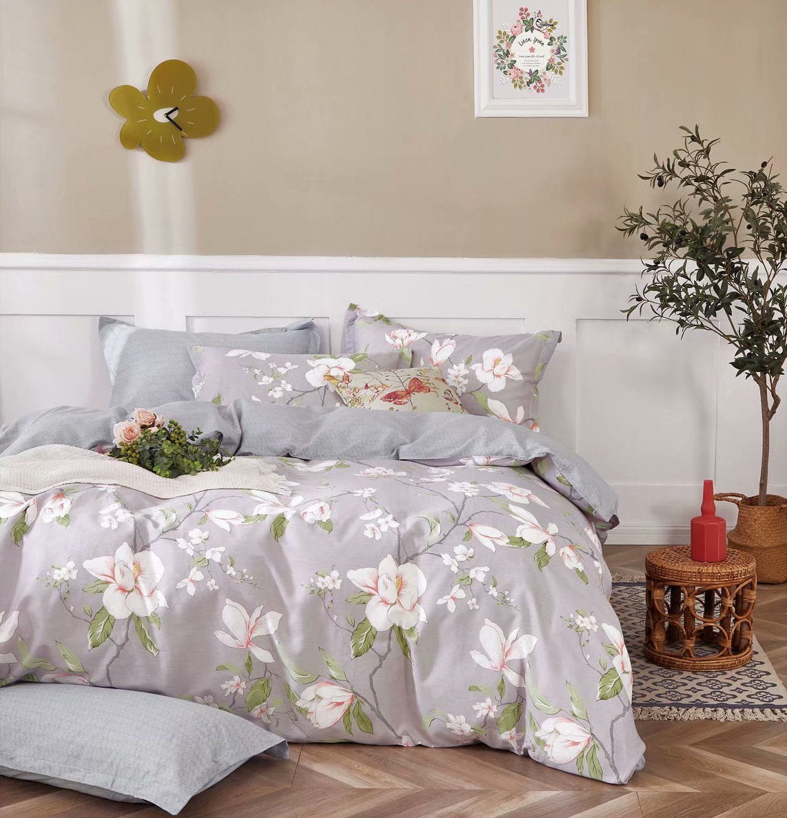 Magnolia 100% Cotton Bedding Set: Duvet Cover + Pillow Shams (or + Bot –  Comfybedding