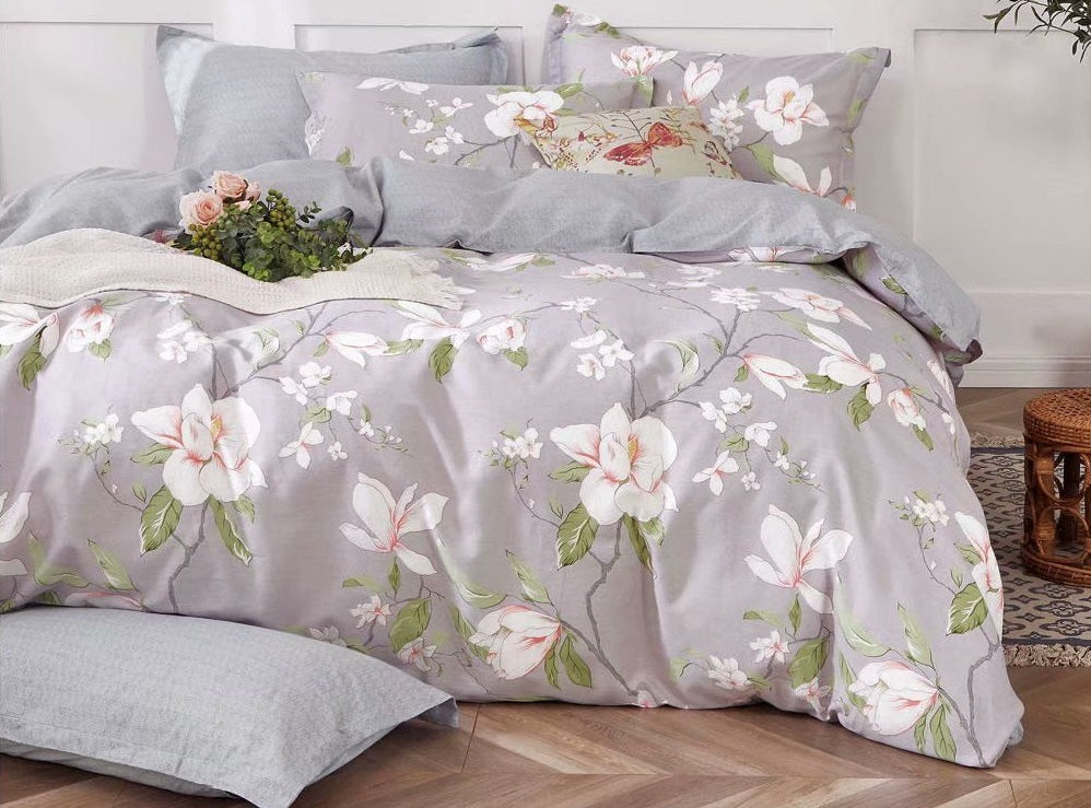 Magnolia 100% Cotton Bedding Set: Duvet Cover + Pillow Shams (or + Both Pillow Shams and Pillowcases)